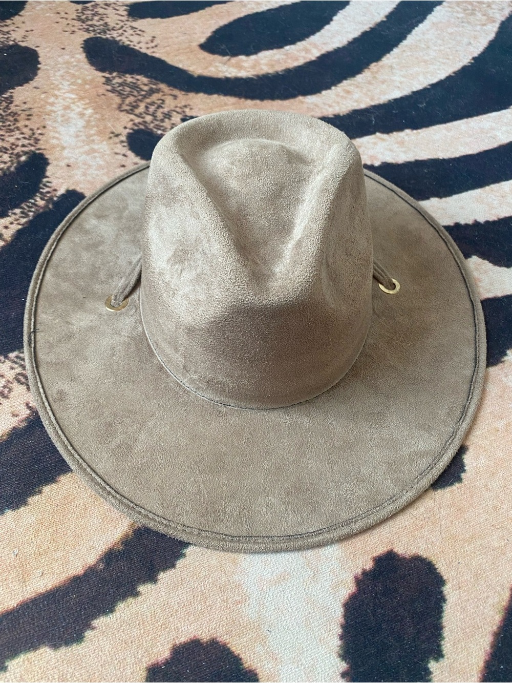 Taupe Suede Wide-Brim Fedora Hat